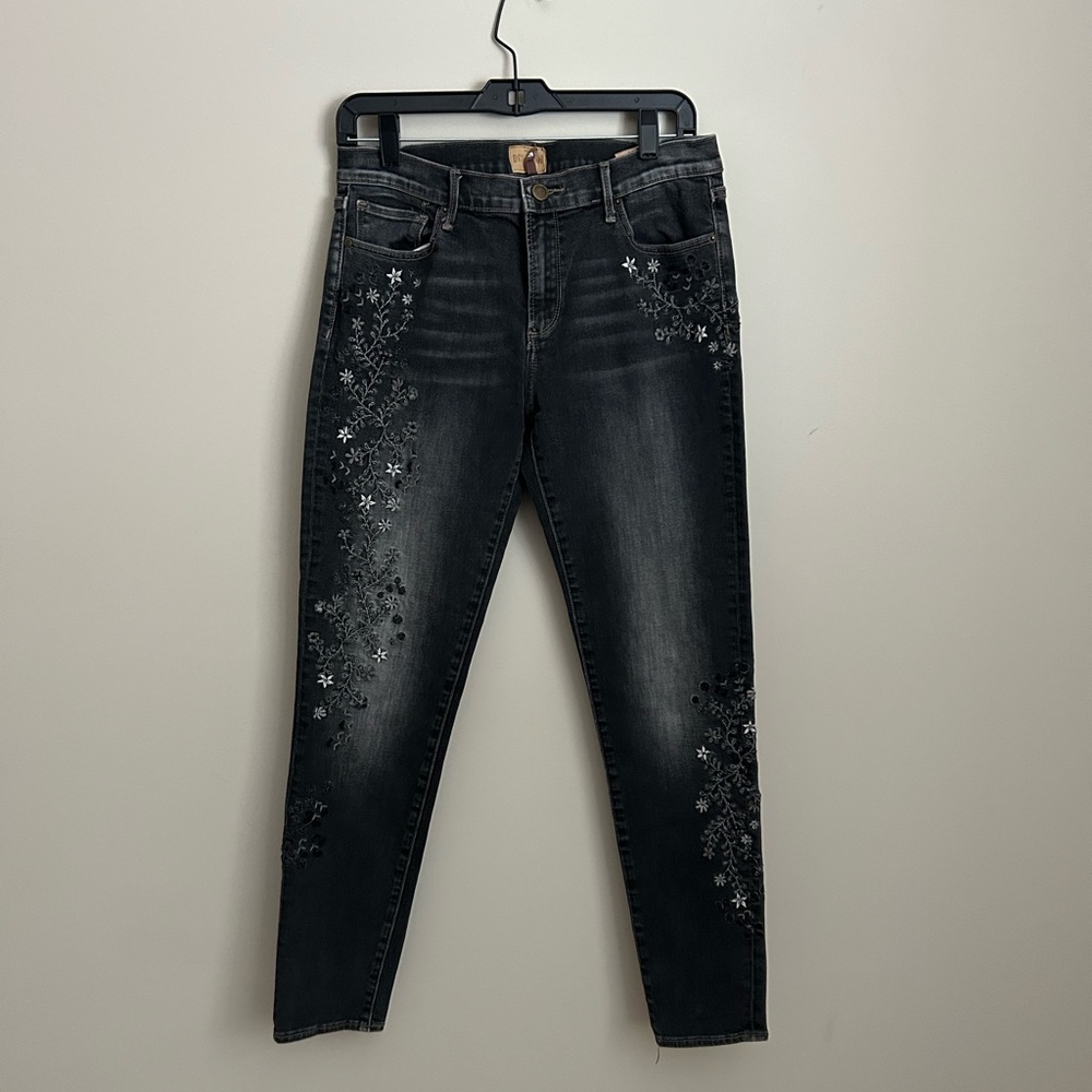 Driftwood Women's Black Jeans with Floral Embroidery